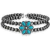 Bmpzery Navajo Pearl Bracelet for Women - Double Layer Turquoise Bracelet with Faux Pearls Beads & Stone, Adjustable Western Boho Bracelet, Handmade Look Vintage Jewelry for Cowgirl Gift & Layering