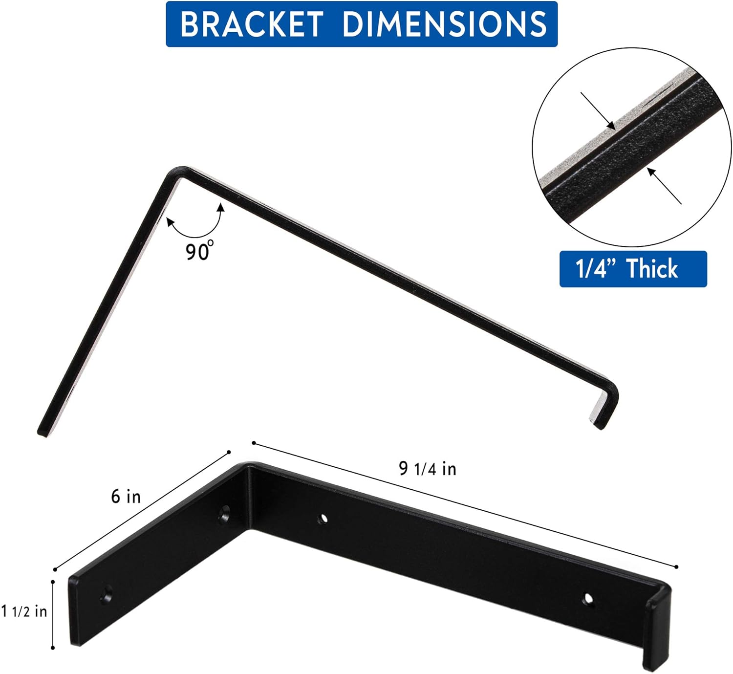 1/4" Thick Heavy-Duty Shelf Brackets - Rustic Modern Farmhouse Iron Metal Wall Floating Brace Support for DIY Open Shelving - Includes Hardware - Multiple Sizes Available 4-PK (9.25"): Home Improvement