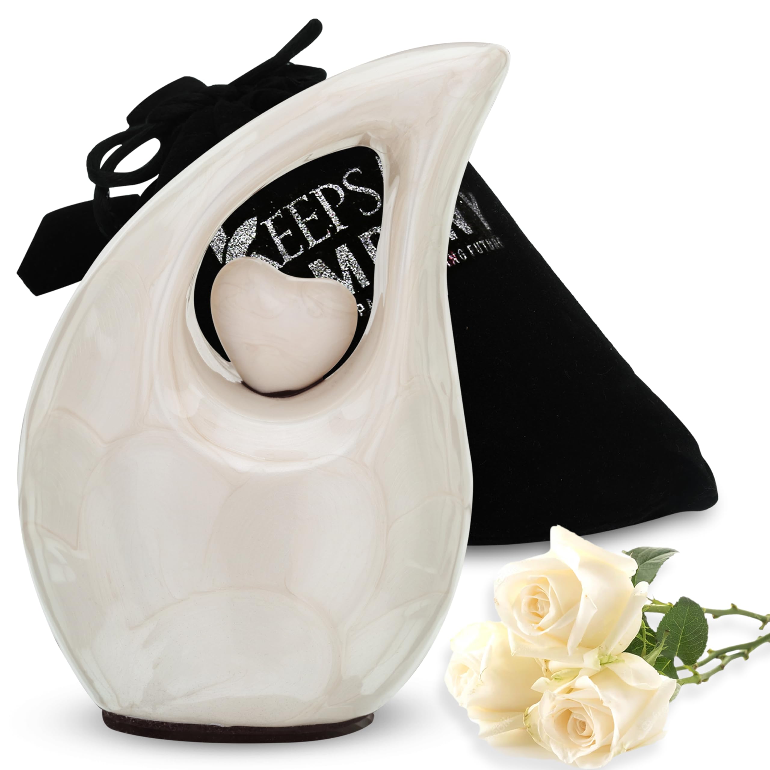 KEEPSAKE COMPANY Mini Urns Tear Drop Small for Human Ashes with White Heart (3 Inches Height) - Unique Medium Urn -Funeral Urn - Small Pet Urn - ERN,White