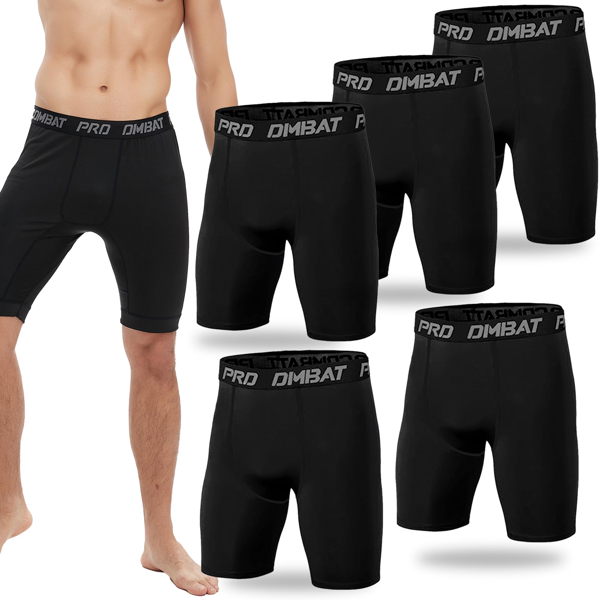 thumbnail image 2 of Men's Compression Boxer Shorts | Stretch Sports Running Quick Dry Tight Pants | Black Solid | USA Made 2 of 5