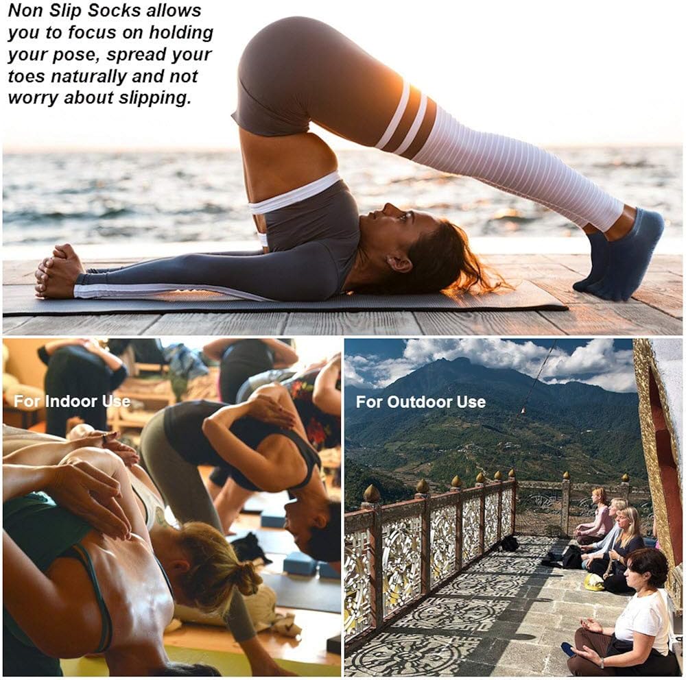 YogaAddict Yoga, Pilates, Barre, Dance, Full Toe Socks with Grips, 1 & 3 Pairs Set, Anti Non Slip Skid, for Women & Men : Clothing