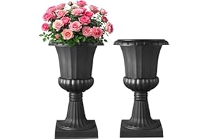 VEVOR Plastic Urn Planters, 15.8 x 26.4 Inch, 2 Pack Black Classic Flower Pots Front Porch Planters, Indoor & Outdoor Vase for Wedding, Party, Event, Home, Stage, Garden, Balcony, Patio Decoration