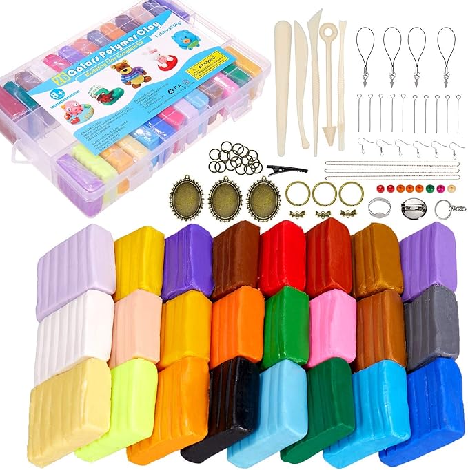 Juego de arcilla polim&eacute;rica, 26 colores Horno, horneado, no t&oacute;xico, bricolaje Hornear arcilla, artesan&iacute;a, juguetes de bricolaje incluyen con 5 herramientas de modelado y 30 accesorios de joyer&iacute;a / Los mejores regalos para ni&ntilde;os (multicolor)