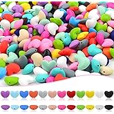 48Pcs Heart Silicone Beads for Keychain Making,12 Colors Love Heart Shaped Silicone Beads for Keychain Loose Spacer Bead Focal Bead Bulk for Pen Keychains Lanyard Necklace Bracelet Making DIY Crafts