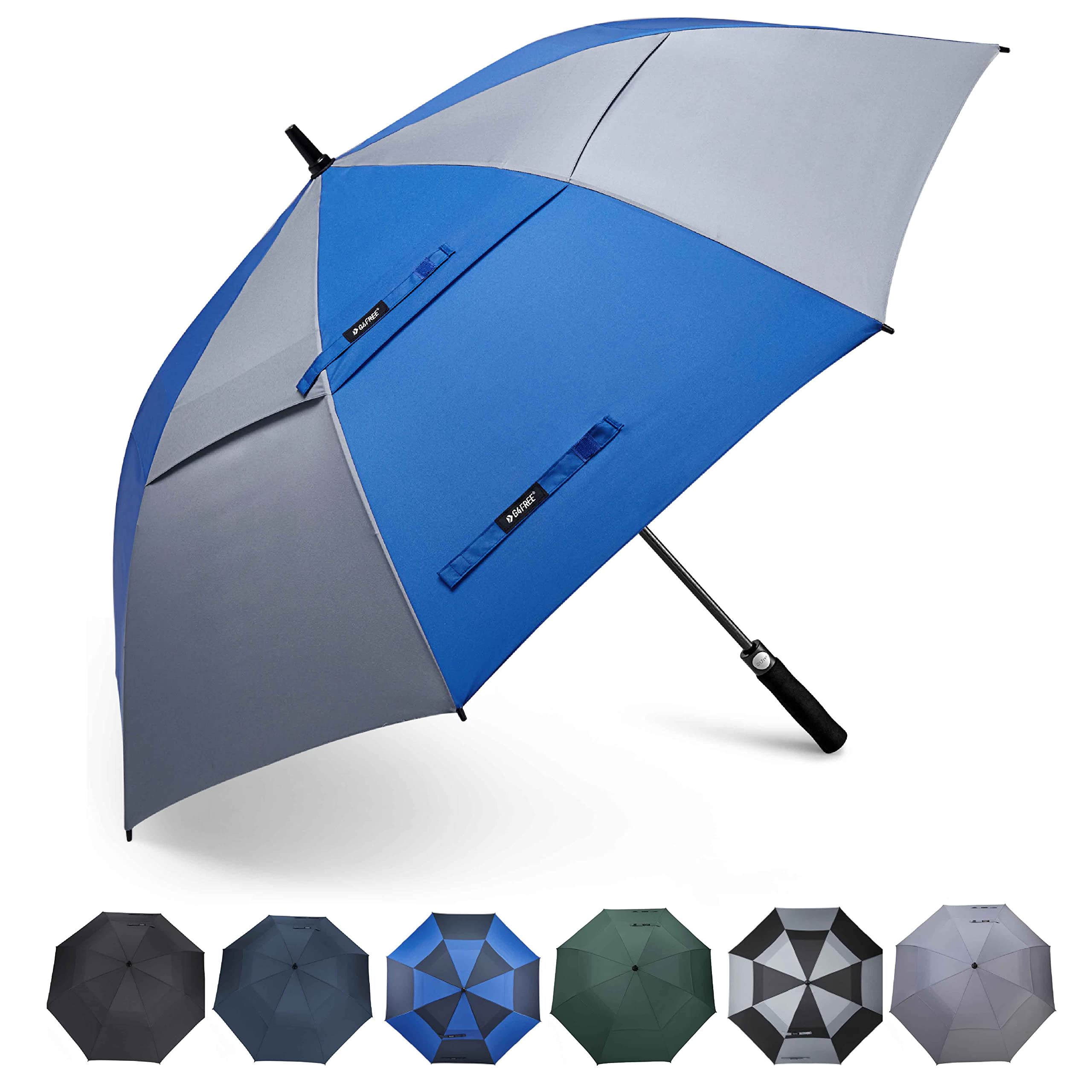 G4Free 55/63/69/72/80 Inch Golf Umbrella Windproof Double Canopy Extra Large Oversize Automatic Open Waterproof Umbrellas(Blue and Grey, 63 inch)