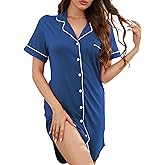Mawor Women's Nightgown Button Down Short Sleeve Sleepshirt Nightshirt V Neck Sleepwear Nightdress Pajama Dress XS-XXXL