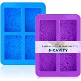 HKNMTT 2Pcs Soap Molds Silicone 3D Rectangle Flower Pattern Silicone Mold | 4-Cavity Floral Molds for Handmade Soap Shower Steamer Bath Lotion Shampoo Chocolate Bars DIY Craft Non-Stick Food Grade