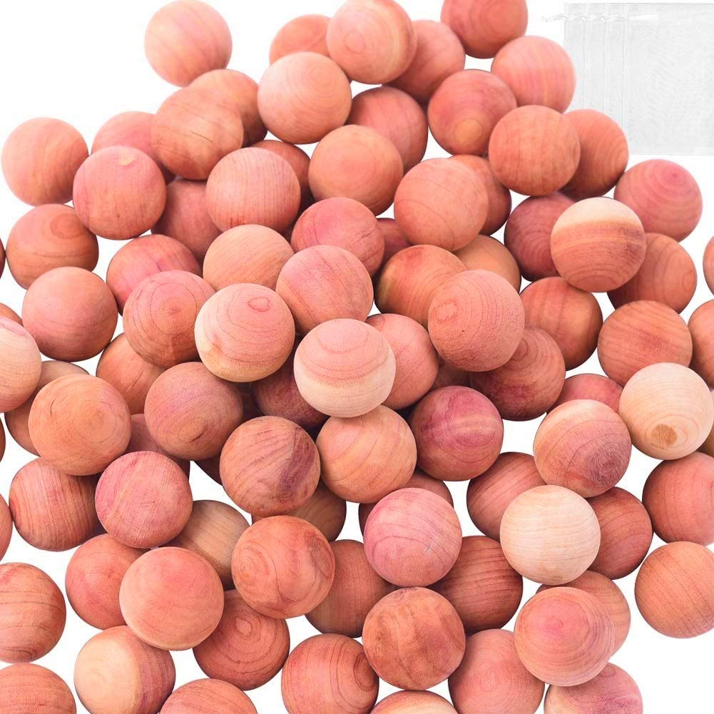 KAHEIGN 50Pcs Cedar Wood Moth Repellent Balls, 100% Natural Aromatic Red Cedar Wooden Blocks Anti Moth Storage Clothes Protector Wardrobes Drawers Freshener
