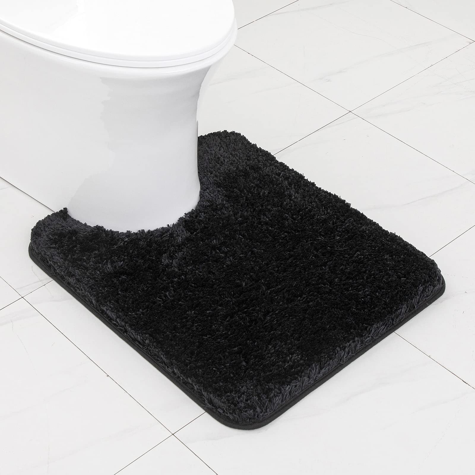 MIULEE U Shape Bath Mat Super Absorbent WC Toilet Rug Non Slip Mat Super Soft Floor Mat Washable Rugs Cozy and Shaggy Rug Carpet for Bathroom Black 1 Piece 50 x 60 cm 20x24 Inch — image 1