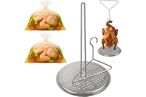 PETKAO Turkey Deep Fryer Accessories for Deep Fry Pot Grill BBQ, Thanksgiving Turkey Brine Bag for Turkey, Chicken, Beef, Pork, Stainless Steel Turkey Fryer Hanger Poultry Rack & 26"×22" Turkey Brining Bags