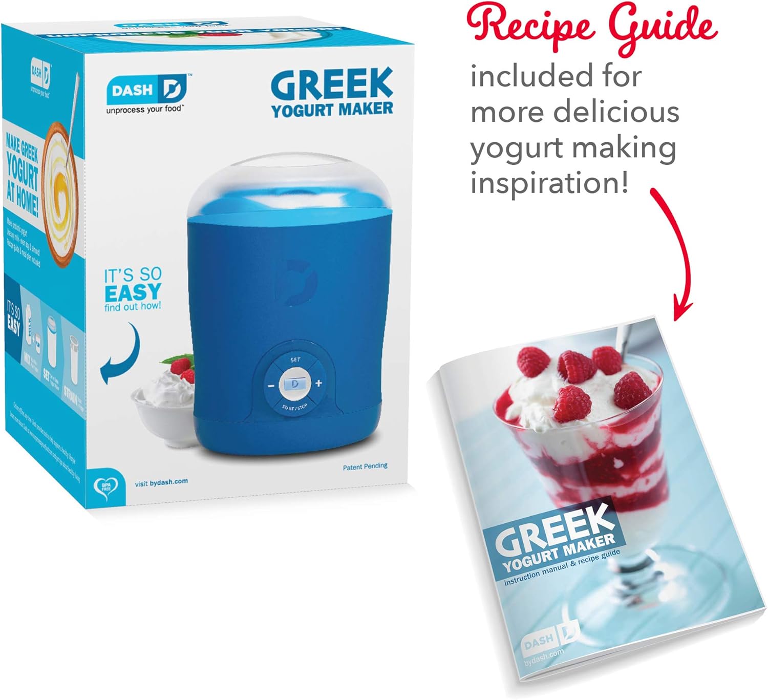 Dash Greek Yogurt Maker Machine with LCD Display + 2 BPA-Free Storage Containers with Lids, Blue: Kitchen & Dining