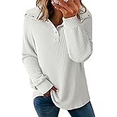 Dokotoo Women's Casual Sweatshirt Long Sleeve Button V Neck Loose Knitted Pullover Sweatshirt Tops