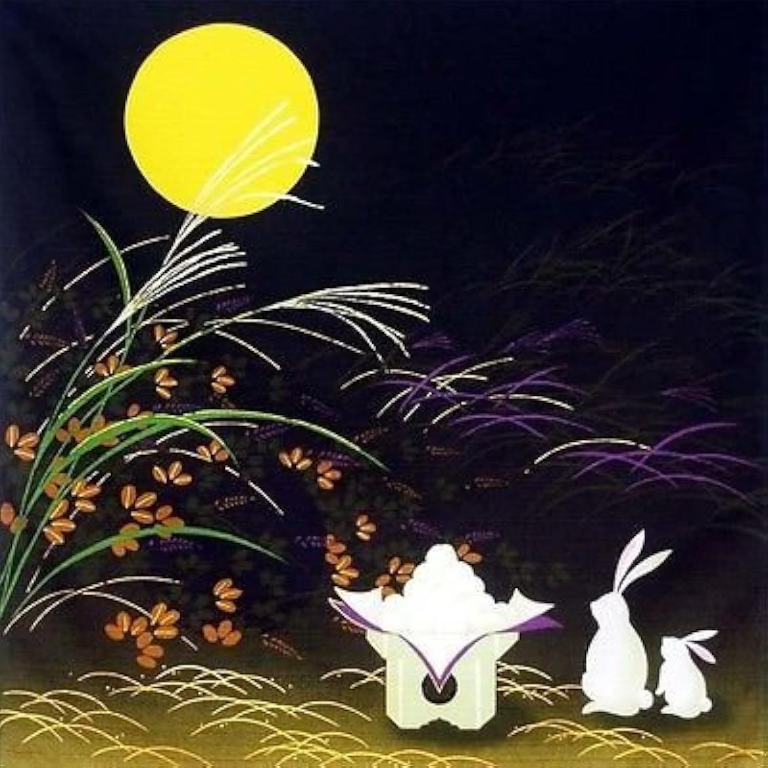 Japanese 100% Cotton 19.75" Otsukimi Moon Rabbit Furoshiki Fabric Wrapping ClothF