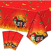 Oudain 3 Pcs Plastic Chili Cook Off Tablecloths, Chili Pepper Party Favor Supplies, Disposable Cinco De Mayo Pepper Hot Flame Table Cover for Mexican Theme Cooking Party Decor, 108 x 54 Inch