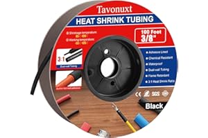 Tavonuxt 3/8" 100ft 3:1 Heat Shrink Tubing with Adhesive Lining - Marine Grade, Ideal for Home, Automotive, and Industrial Use - Black