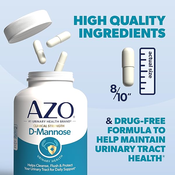 AZO D MANNOSE URINARY TRACT HEALTH, CLEANSE, FLUSH & PROTECT THE URINARY TRACT, NO.1 PHARMACIST RECOMMENDED BRAND, CLINICAL STRENGTH, NON-GMO, 120 COUNT