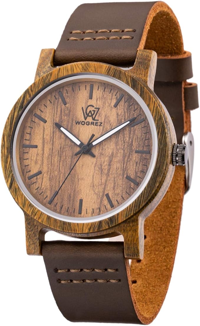 reloj de madera y pulsera de cuero hecho a mano