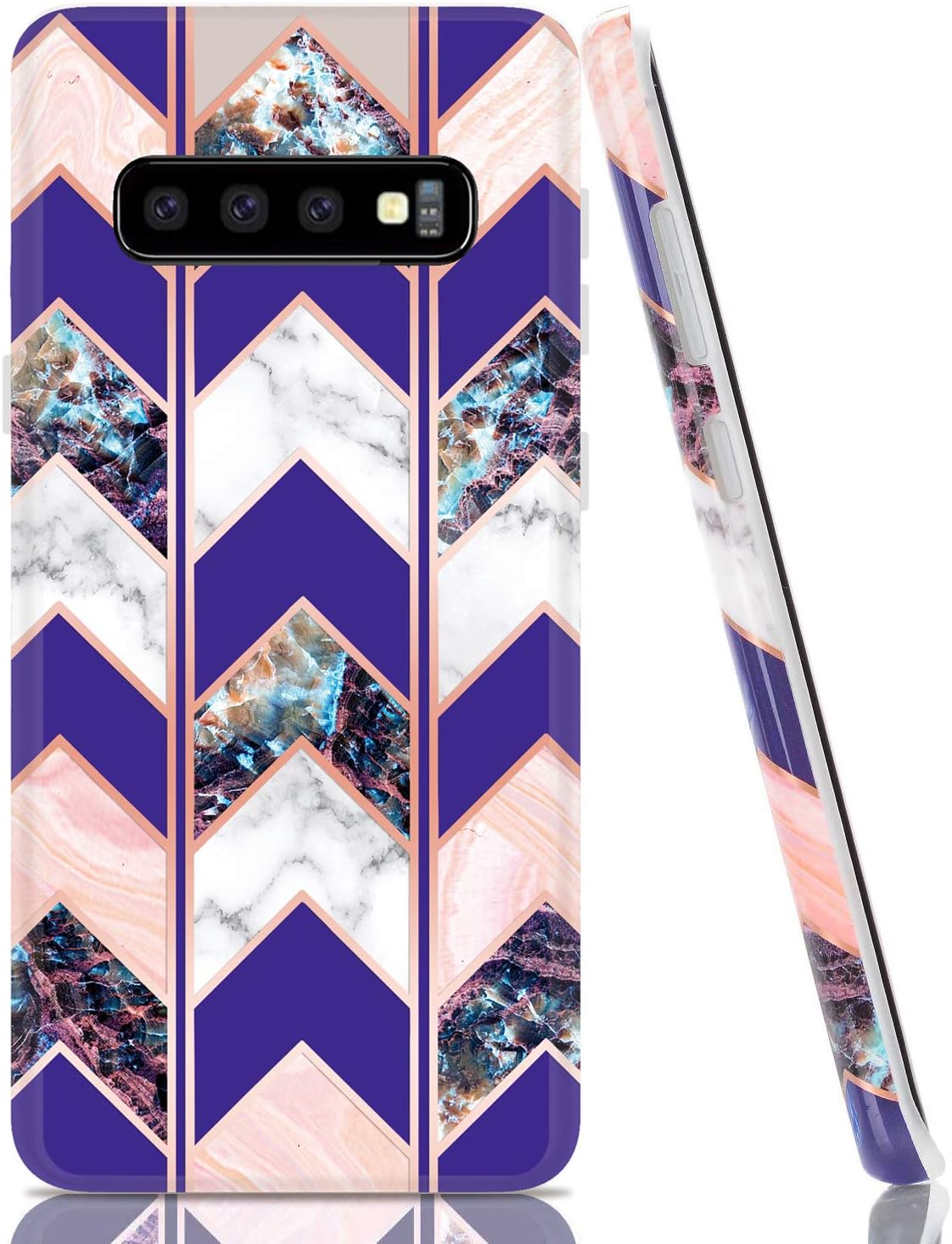BAISRKE Case for Galaxy S10, Shiny Rose Gold Marble Wave Geometric Case Slim Soft TPU Rubber Bumper Silicone Protective Phone Case Cover for Samsung Galaxy S10 - Purple