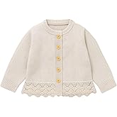 Hadetoto Baby Girl Knit Cotton Cardigan Sweater Long Sleeve Button Up Lace Sweatshirt Jacket Fall Infant Toddler Clothes