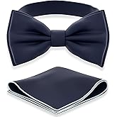 Adam Young Men's Bow Ties with Handkerchief Pre-Tied Style Formal Satin Classic Bowtie for Tuxedo Faux Silk