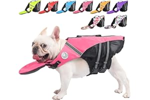 FRAGRALLEY French Bulldog Life Jacket, High Flotation Dog Life Vest for Swimming Boating, Reflective Dog Swim Vest with Chin Float and Rescue Handle (Chest Girth: 17" to 30",Weight: 17" to 28" LB)