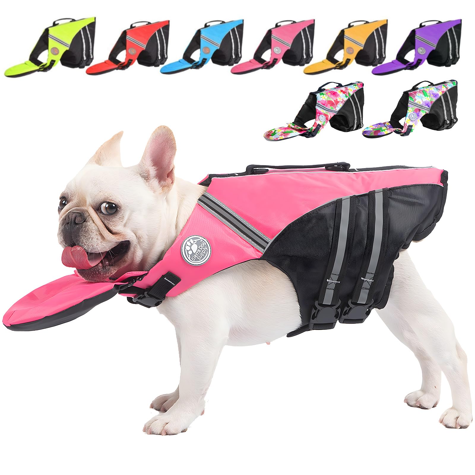 Photo 1 of Dog Life Jacket, French Bulldog Life Vest for Swimming Boating, Dog Swim Vest with Chin Float and Rescue Handle, High Flotation Puppy Life Jackets (Chest Girth: 17" to 30", Weight: 17" to 28" LB)