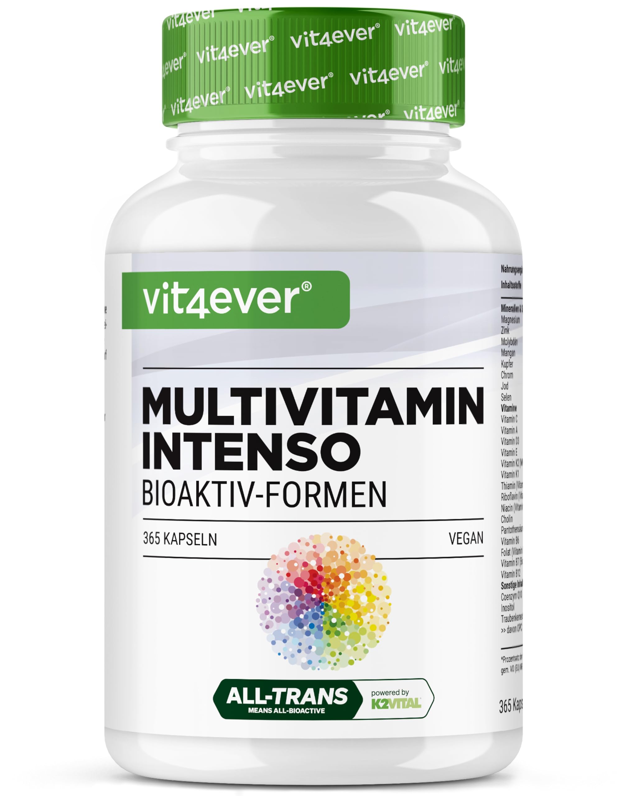 vit4ever Premium Multivitamin A-Z - 365 Kapseln - 26 Bioaktiv-Formen