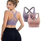 TULIP DE NOIR ... Women's Crisscross Sports Bras, 2-Pack/3-Pack, Seamless Padded Medium Impact Workout Bra, Strappy Back