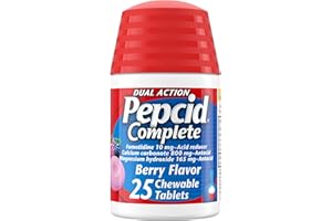 Pepcid Complete Acid Reducer + Antacid Chewables, 10mg Famotidine, 800mg Calcium Carbonate & 165mg Magnesium Hydroxide per Heartburn Medicine Tablet, Antacid Chews, Berry, 25 ct