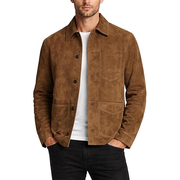 Men's Suede Shirt Zipper Jacket Full Zip Casual Vintage Jackets