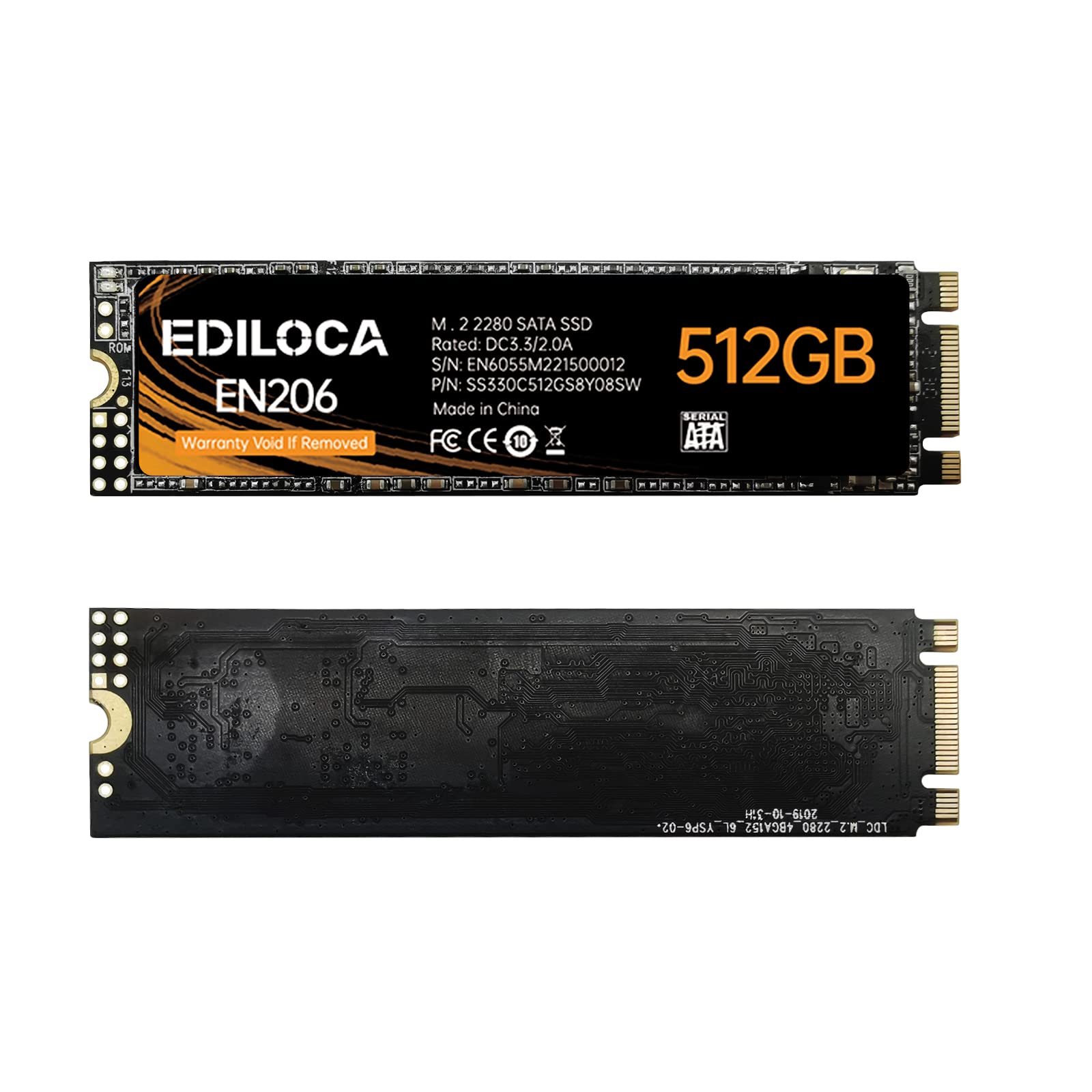 EN206 512GB 3D NAND TLC M.2 SSD, M.2 2280 SATA III 6Gb/s SSD Internal Hard Drive, Read/Write Speed up to 550/460 MB/s, Compatible with Ultrabooks, Tablet Computers and Mini PCs