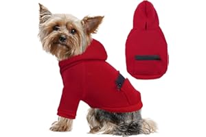 ALLROARING Fleece Dog Hoodie – Soft, Warm with Leash Hole, Zipper Pocket & Drawstring Hood, Lightweight Pet Pullover Sweatshirt, Dog Coat for Small Dogs, Winter Chihuahua Sweater Yorkie Clothes (Red, M)