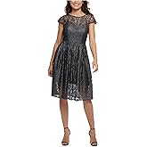 kensie Lace Short Sleeve Fit and Flare Dress
