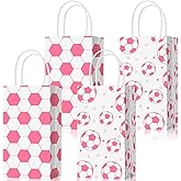 Eersida 16 Pcs Pink Soccer Party Favor with Handles Pink Soccer Goodie Bags Bulk Candy Treat Bags for Team Birthday Party Supplies