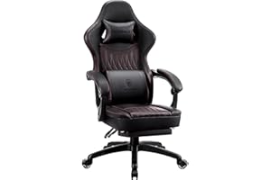 Dowinx Gaming Chair Breathable PU Leather Gamer Chair with Pocket Spring Cushion, Ergonomic Computer Chair with Massage Lumbar Support,Adjustable Swivel Task Chair with Footrest(Black)