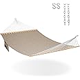 Lazy Daze Hammocks 11 FT Double Outside Hammock Quick Dry Olefin Fabric Hammock with Spreader Bar & Side Pocket for Outdoor Poolside Backyard 450 lbs Capacity, Khaki