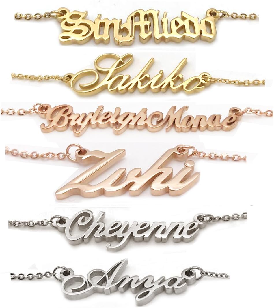 AOLO Personalized Custom Name Necklace Script Initial Nameplate Necklace Jewelry for Girls Womens
