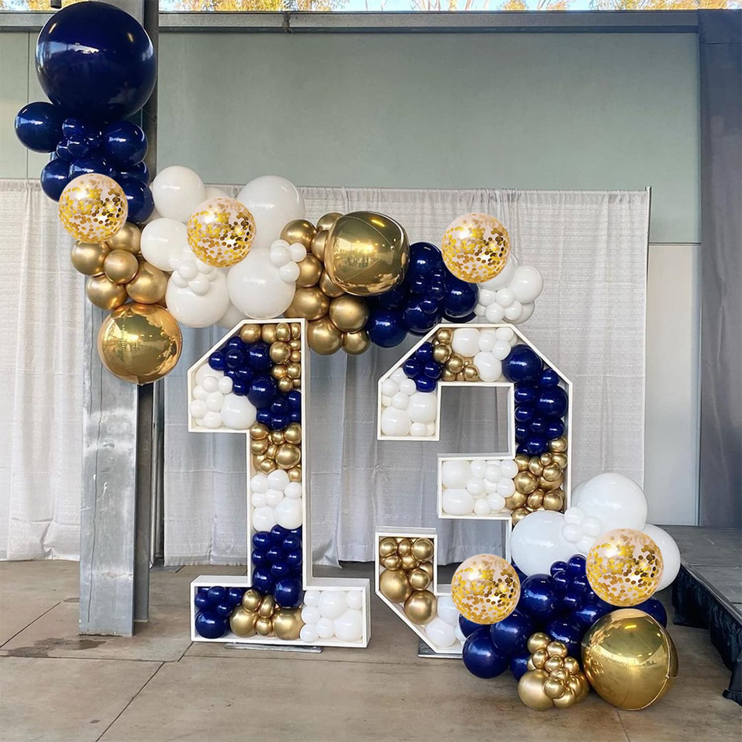 Zesliwy Navy Blue Gold Balloons Garland Kit, Navy Blue Gold White Confetti Balloons Arch Kit for Birthday Party Baby Shower Wedding Graduation Class of 2024 Prom Decorations……