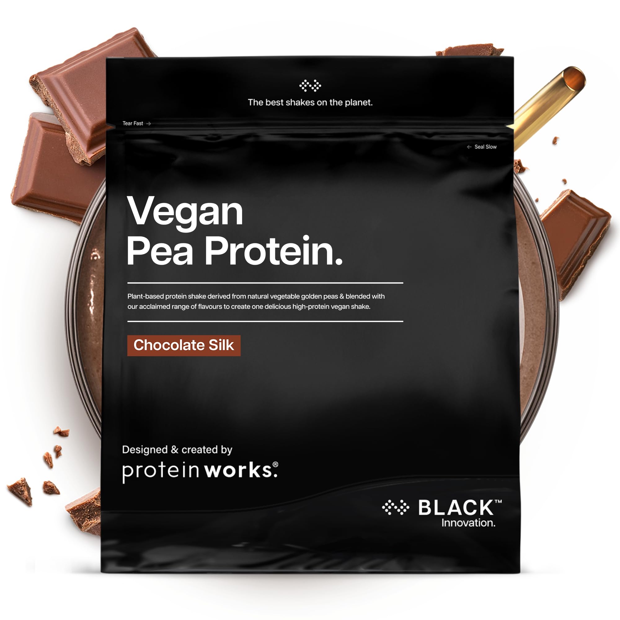 Protein Works | Vegan Pea Protein - Black Innovation, Chocolate Silk, Premium Vegan Protein, Pea Protein Isolate, 24g Protein Per Serving, Low Fat, Low Carbs, Plant-Based & Natural, 33 Servings, 1kg