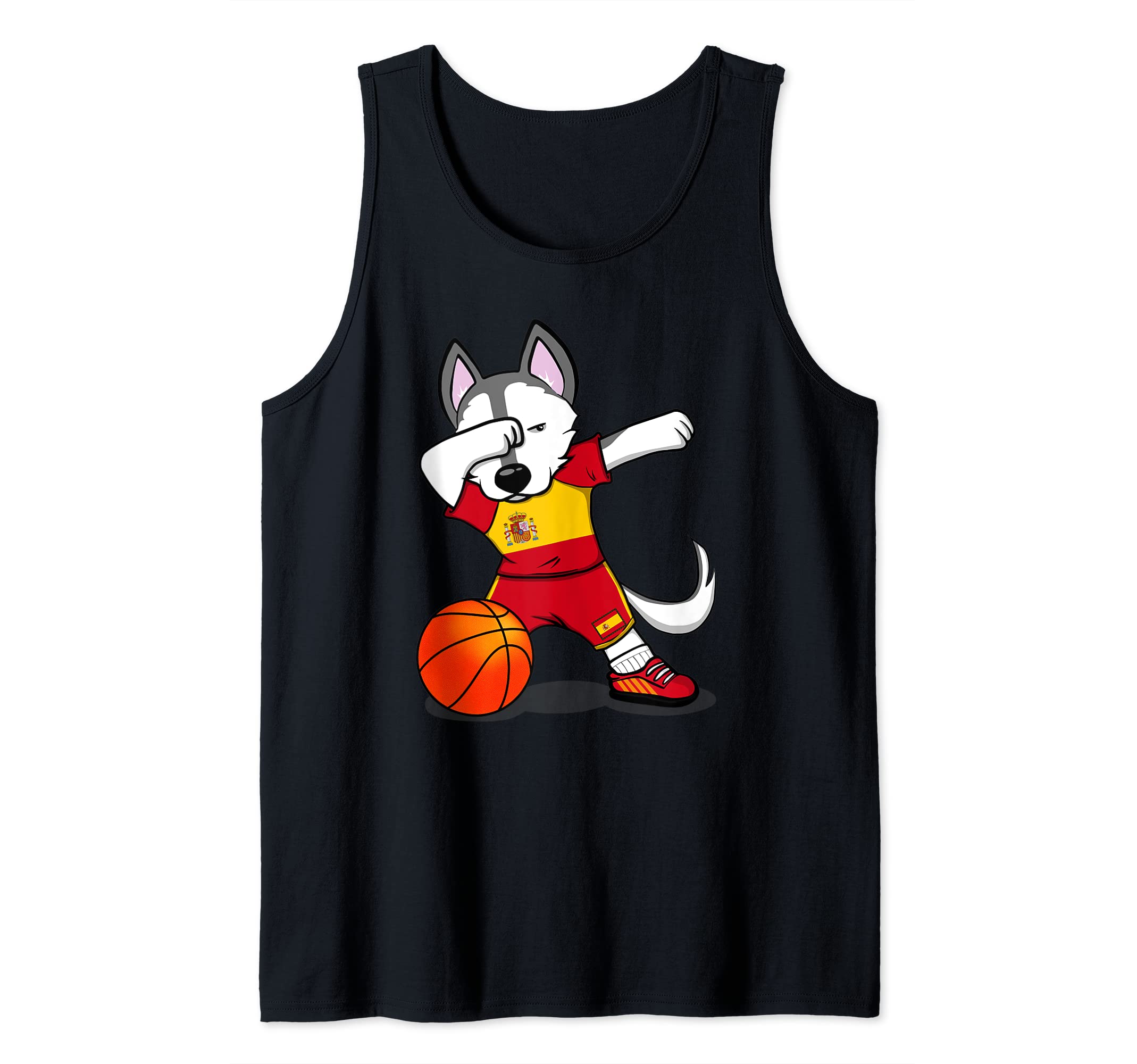 Dabbing Husky Spain Basketball Fans Jersey - Spanish Flag Tank Top