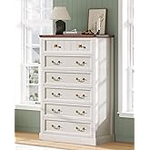 AOGLLATI Farmhouse Dresser with 6 Drawers, 51.2”Tall Wooden Rustic Chest of Drawers with Natural Texture, Vintage Design, Bedroom Dressers with Drawers for Bedroom, Antique White