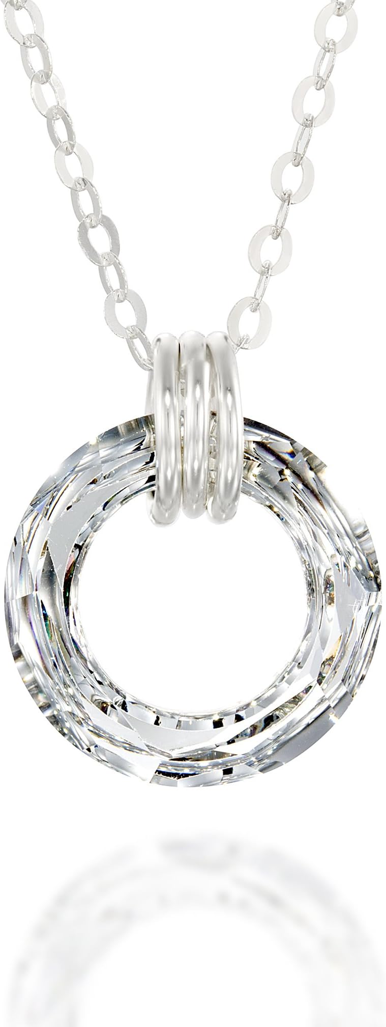 925 Sterling Silver Circle Pendant Necklace Made with Swarovski Cosmic Ring Crystal