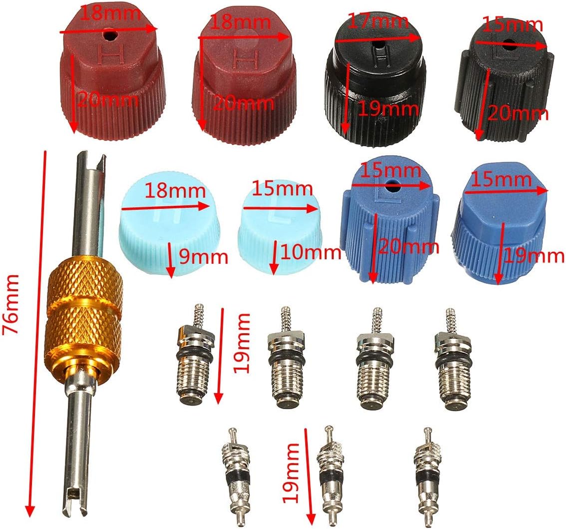 16Pcs Universal Air Conditioning Service A C System Cap & Valve Cores Seal Tools Kit