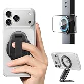 SUPERONE Two-Sided Magnet MagSafe Phone Grip &amp; Stand with Nylon Finger Loop | Foldable Magnetic Phone Ring Holder for Gym, Removable MagSafe Kickstand for iPhone 17/16/15/14/13 Series and MagSafe Cases