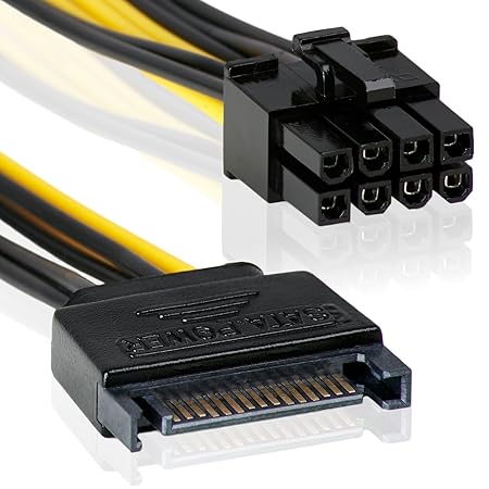 15-Pin auf 8 Pin | 20cm |Netzteil-Adapter-Kabel 15-polig SATA-Anschluss auf 8-polig | ATX12V | P8-Stecker schwarz/Gelb - MOVO