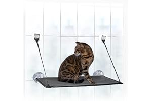 K&H Pet Products EZ Mount Cat Window Perch for Large Cats, Sturdy Kitty Sill Window Hammock Bed, Steel Frame, Sturdy Suction Cups, Washable Shelf Cover, Foldable - Fits 27"W X 23"H Glass Spaces