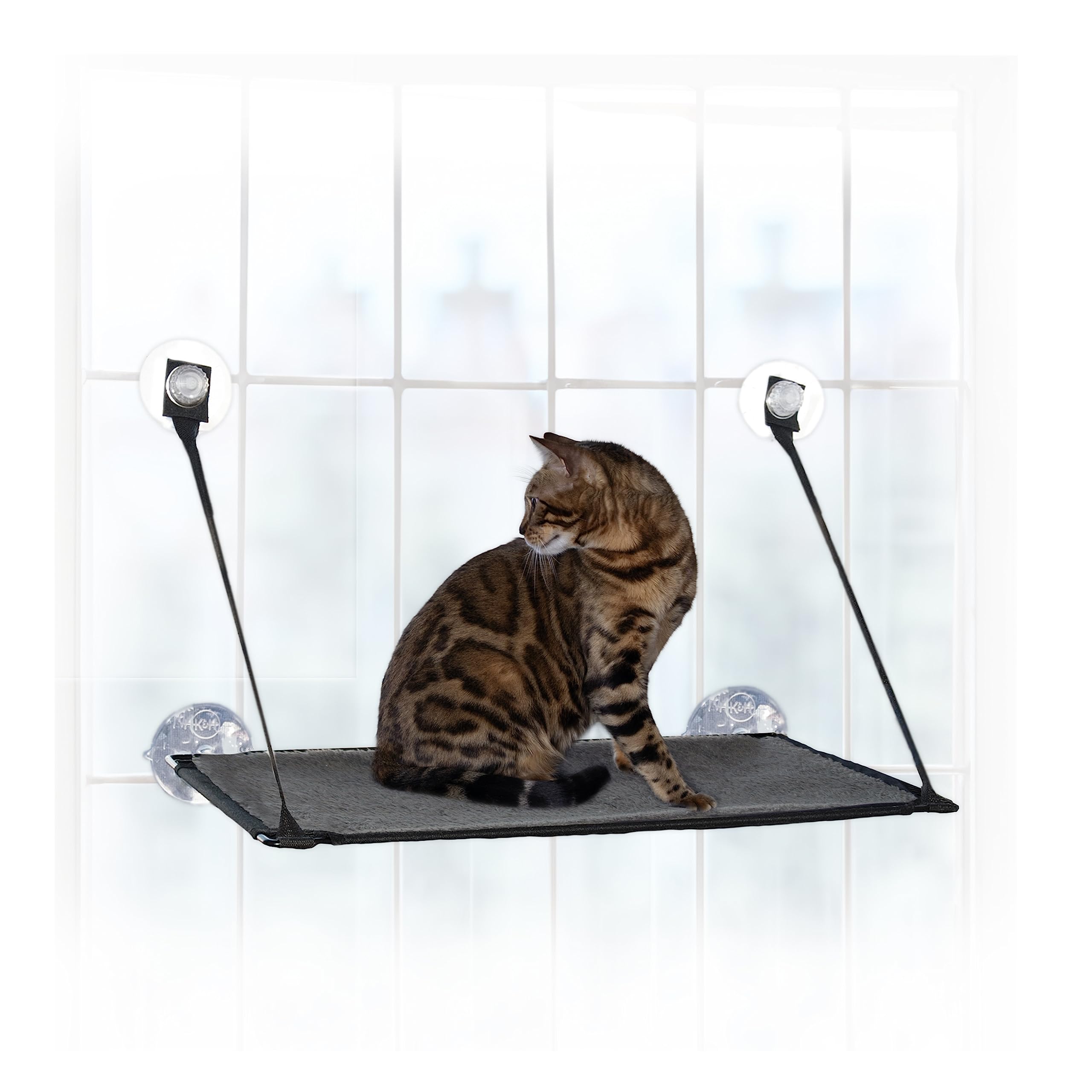 K&H Pet Products EZ Mount Window Kitty Sill Single Level, with Suction Cup Mounting System, Holds Over 22kg, 30.48cm x 58.42cm, Grey