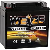 Weize YTX14 BS ATV Battery High Performance - Maintenance Free - Sealed AGM YTX14-BS Motorcycle Battery compatible with Honda Suzuki Kawasaki Yamaha scooter snowmobile
