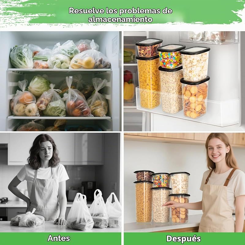 Set de recipientes herméticos para alimentos – 12 botes cocina (2x 0.36L-1.64L) und 16 etiquetas negras, ideal para almacenaje cocina, tarros cocina — foto 2 de 7