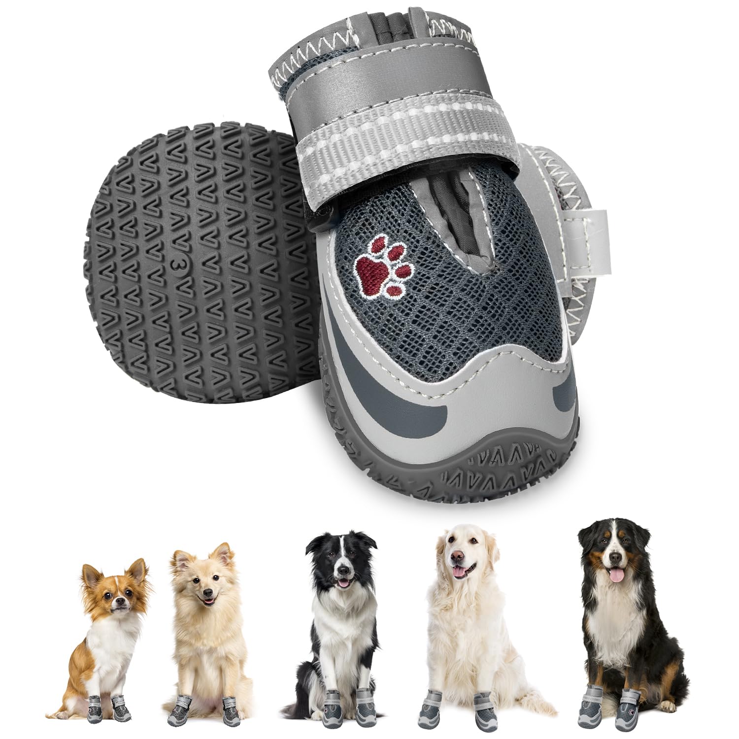 Eyein Dog Shoes for Injured Paws, Adjustable Breathable Dog Boots Paw Protector for Walking Hardwood Floor Outdoor, Anti-Slip Rubber Puppy Booties for Large Medium Small Breeds